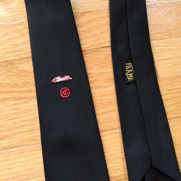 Vintage MG Roadster Cars Skinny Tie by Frame 2.5" Wide Black Embroidered Morris - Picture 10 of 16